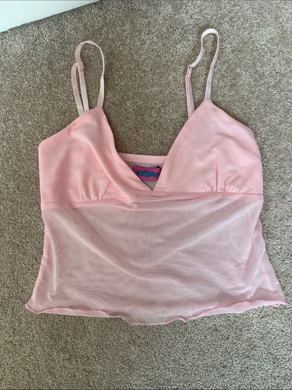 Edikted Pink Sheer Mesh Cami Tank with Adjustable Straps